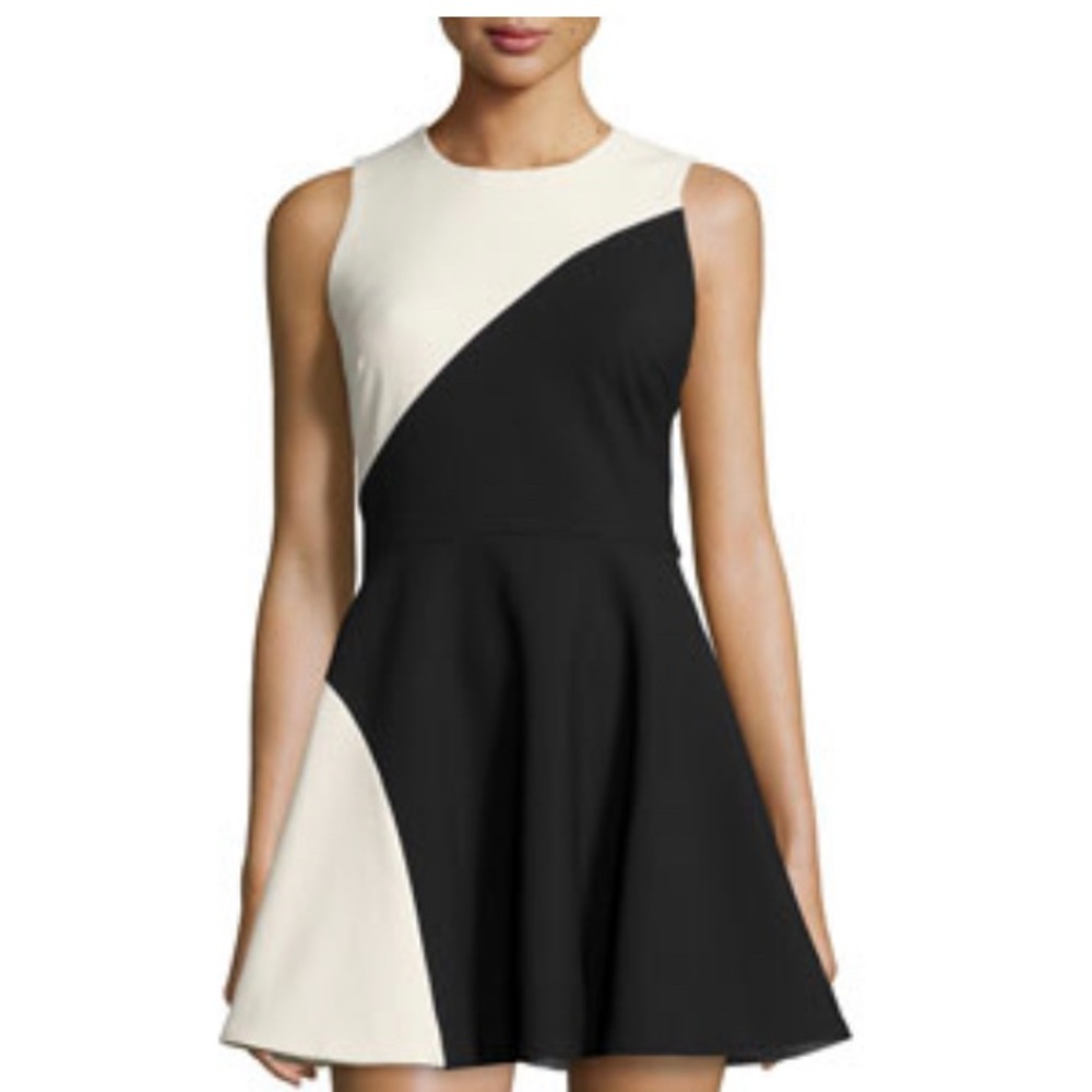 Elizabeth and James Randall Two-Tone Fit-&-Flare Dress, Black/Vanilla like new